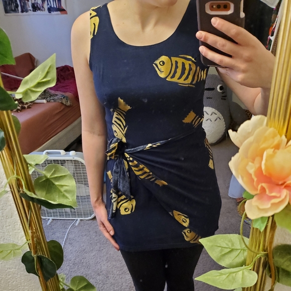 90s Hawaiian Rayon Fish Print Summer Dress - Picture 5 of 5